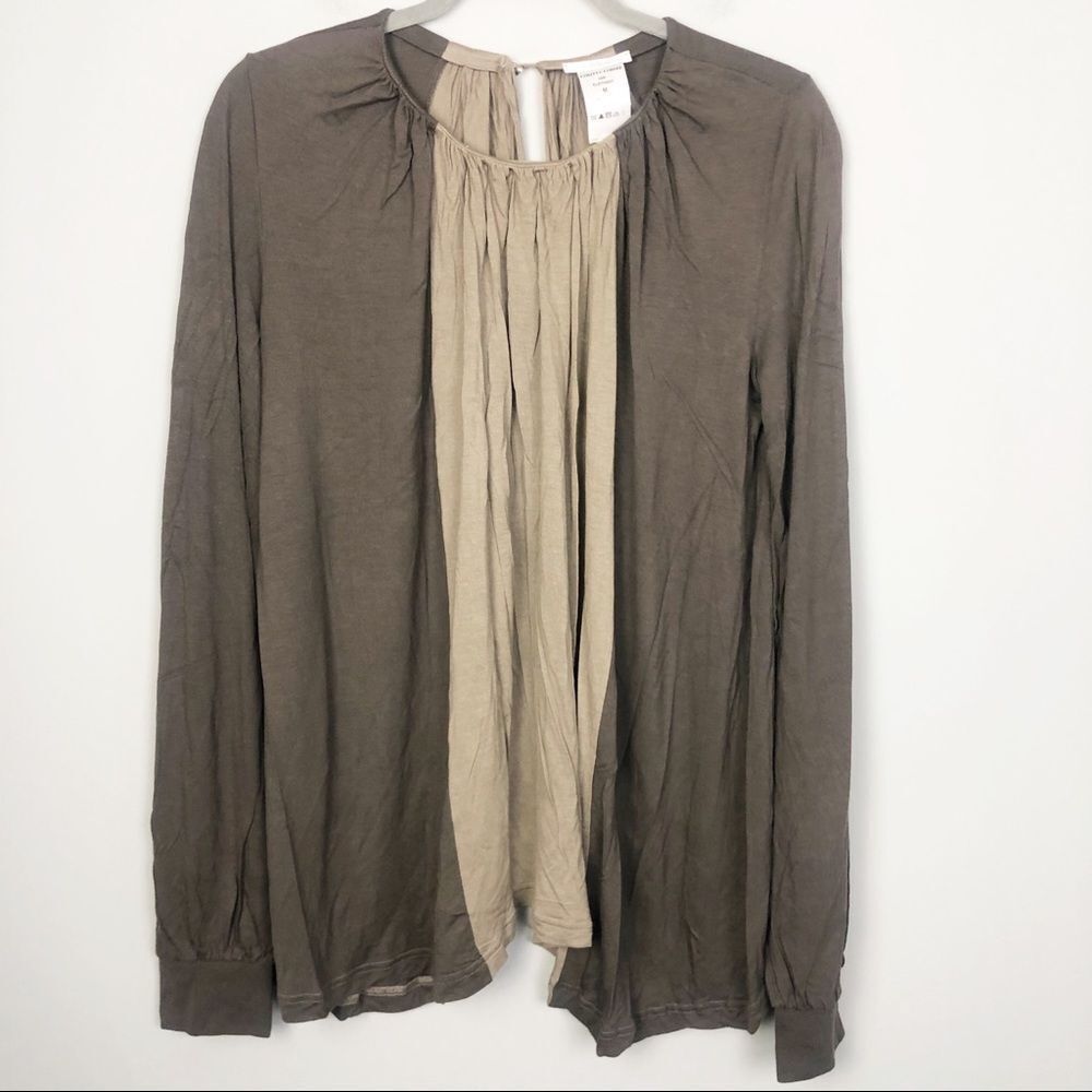 CHLOÉ | Elephant Taupe Draped Top Pintuck Neckline Long Sleeve Women’s Size M